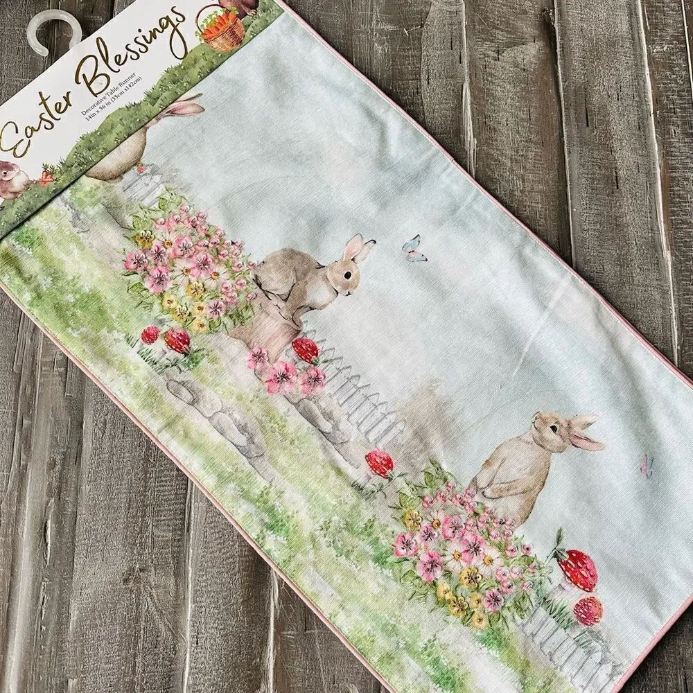 Easter Bunny Rabbit Mushroom Butterfly Beaded Spring Table Runner